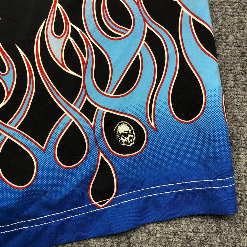 Y2K Billabong Mens Blue Flame Skull Board Shorts Black Swim Trunks  Size 32